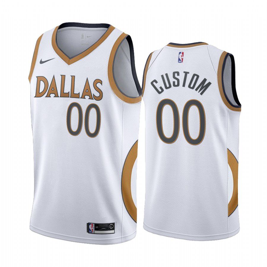 Cheap Men Dallas Mavericks 00 custom white city edition gold silver logo 2020 nba jersey
